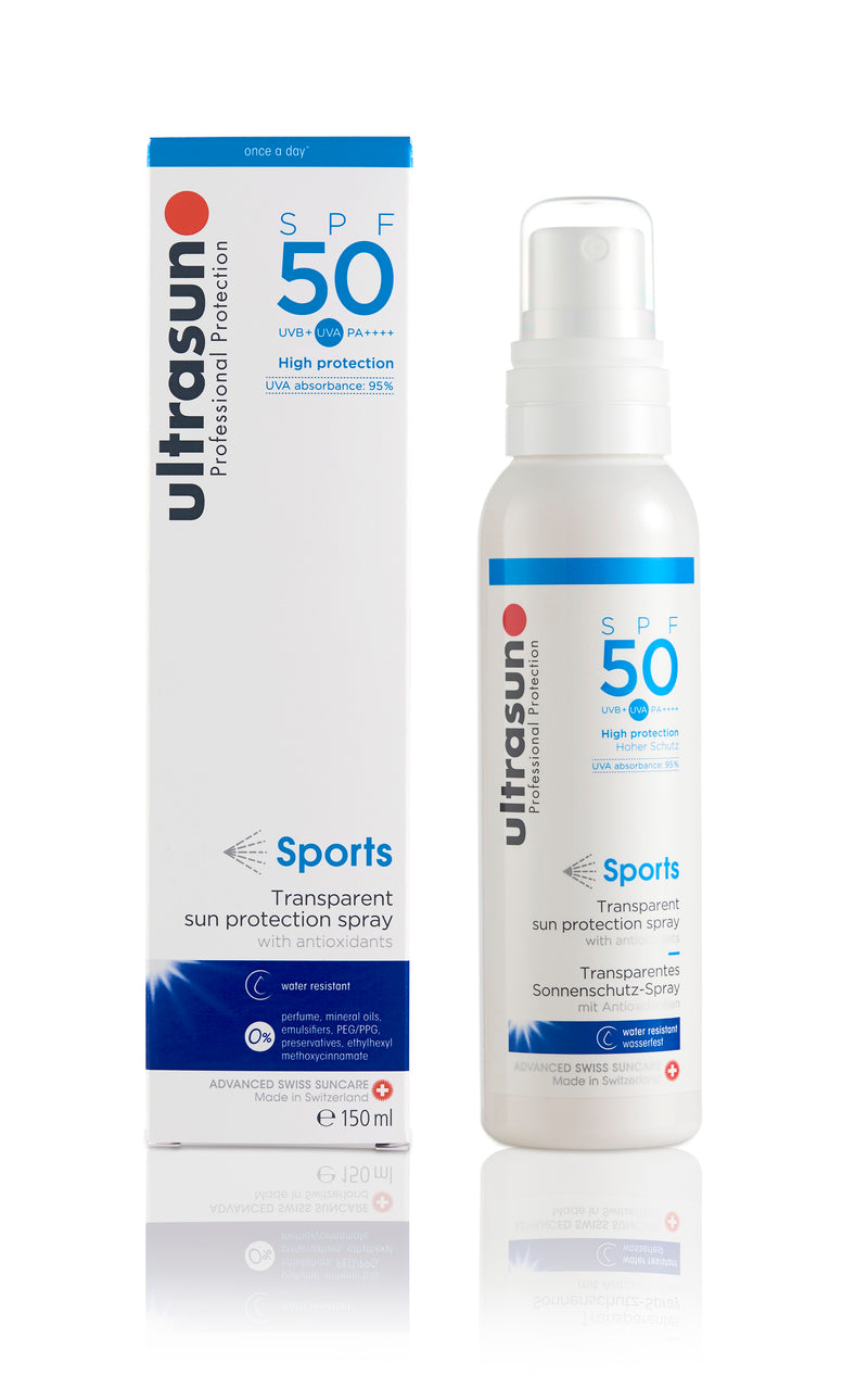 Ultrasun Clear spray SPF50 Sports Formula 150ml with packaging 