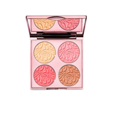 Makeup palette with rose-shaped blushes on a white background