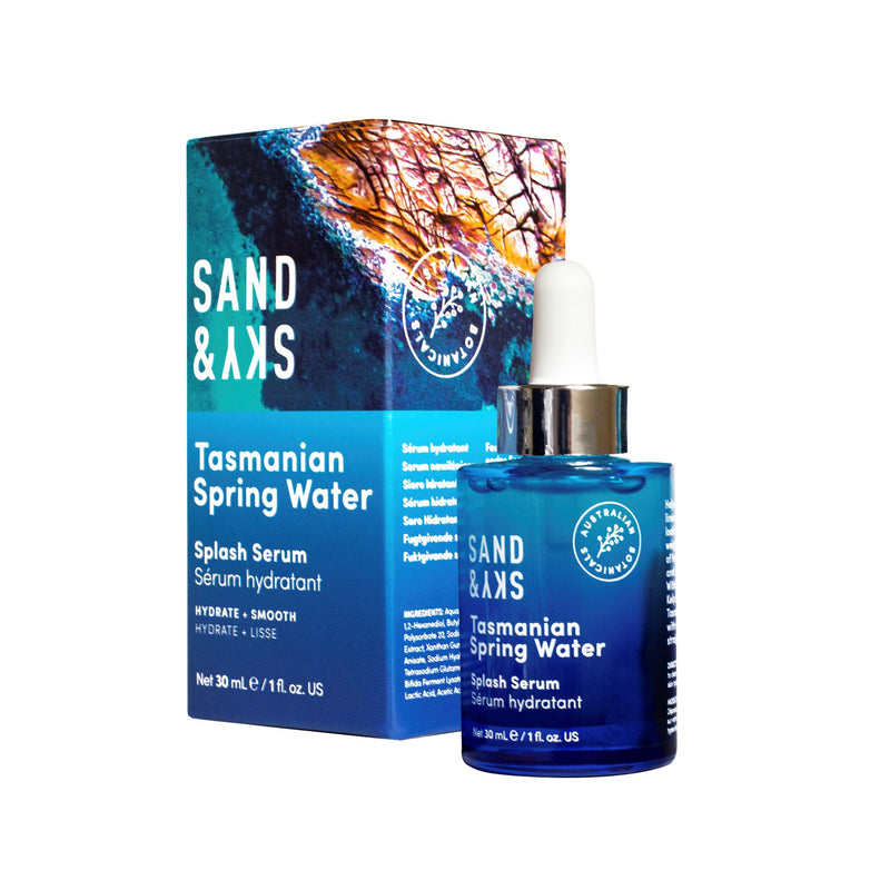 Sand & Sky Tasmanian Spring Water - Splash Serum 30ml outside box splash serum hydrate smotth 