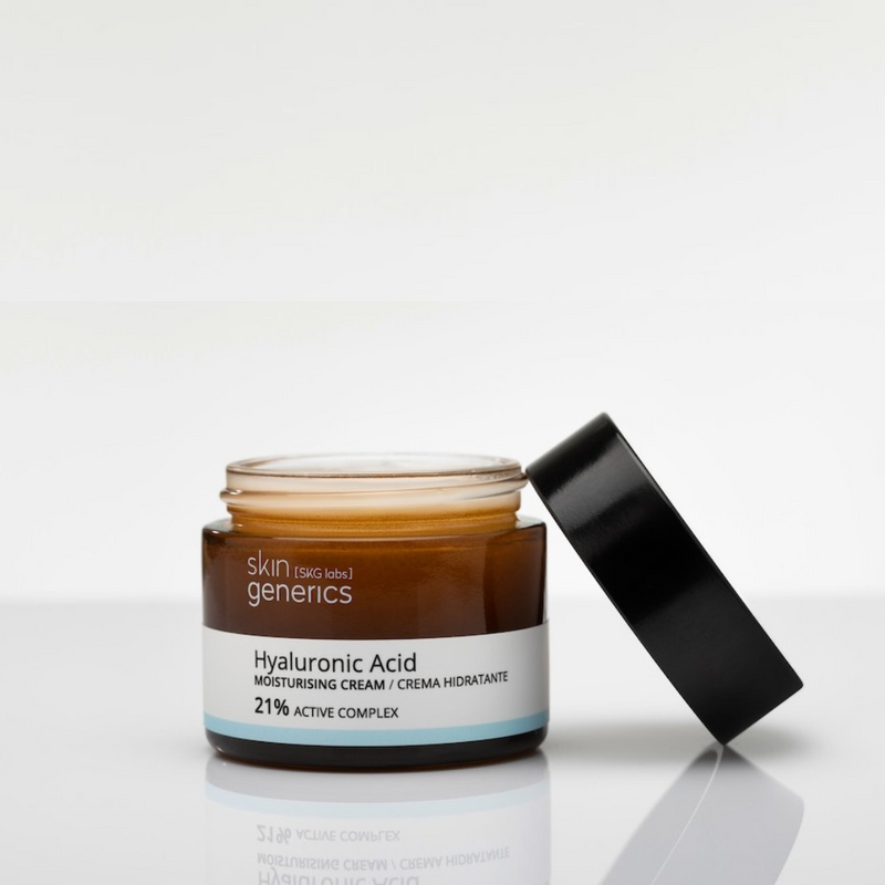 Skin Generics Hyaluronic Acid Moisturising Cream 50ml open jar 21%active complex hyaluronic 